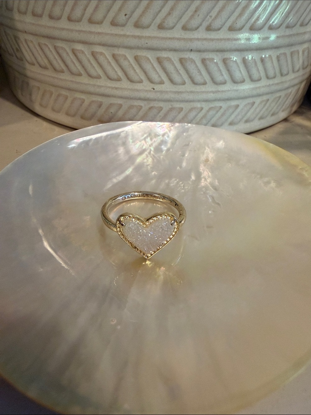 Kendra Scott Gold Heart Druzy Ring - Sparkling White Heart